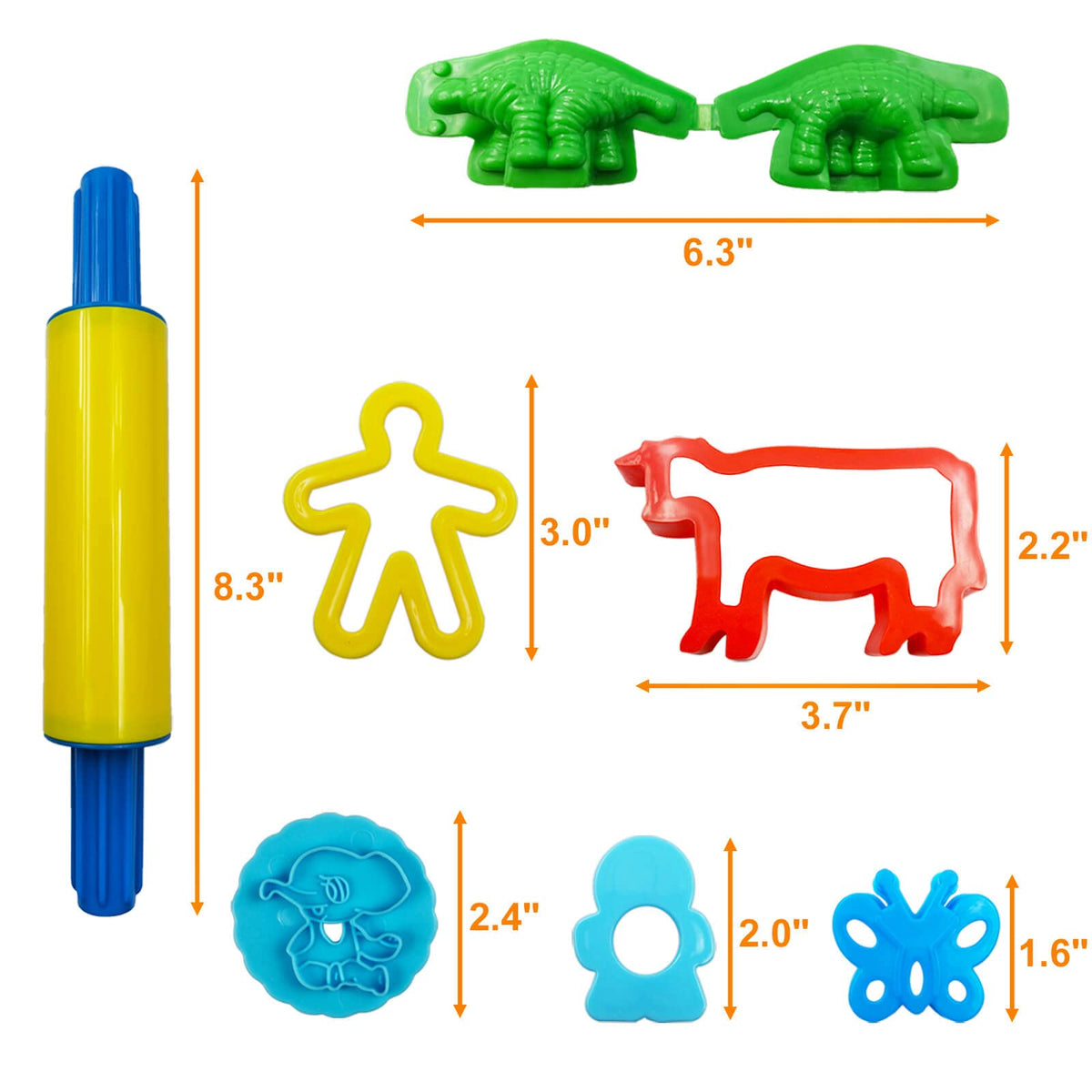 FRIMOONY Dough Tools Set for Kids, Various Plastic Animal Molds, Rolling Pins, for Creative Dough Cutting, 44 Pieces