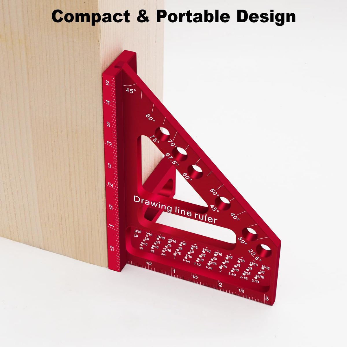 ViewReal Premium Carpenter Square Hole Scribing Ruler Woodworking Square 22.5-90 Degree Measuring Ruler with Angle Pin,Versatile Multi Angle Square for Woodworking, Engineering, and Construction