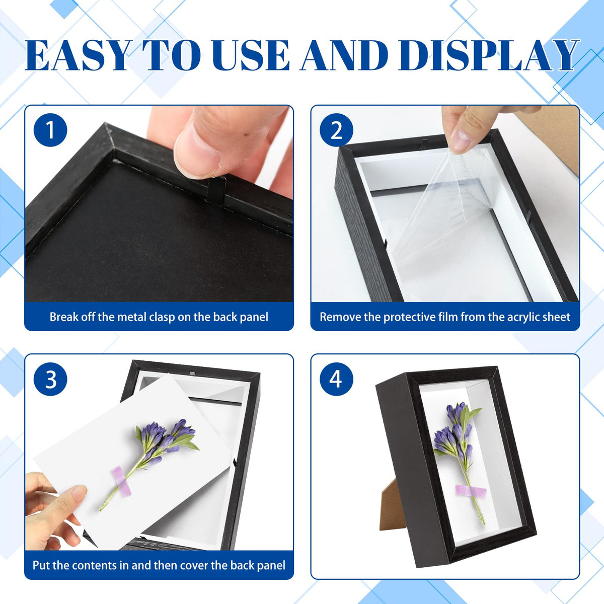 VOKOY 5 Pack 4" x 6" Shadow Box Frame, Small Wood Hollow Picture Frame with Clear Acrylic Front, 1" Deep Shadowbox Display Cases for Photos Dried Flowers Seashell Memorabilia DIY Crafts Medals (Black)