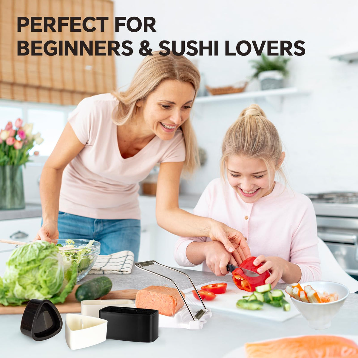 Musubi Press Mold Kit, Includes 2 Musubi Makers, 2 Onigiri Molds, 2 Rice Paddles, Temaki Roller & Luncheon Meat Slicer – Easy to Clean, Dishwasher Safe