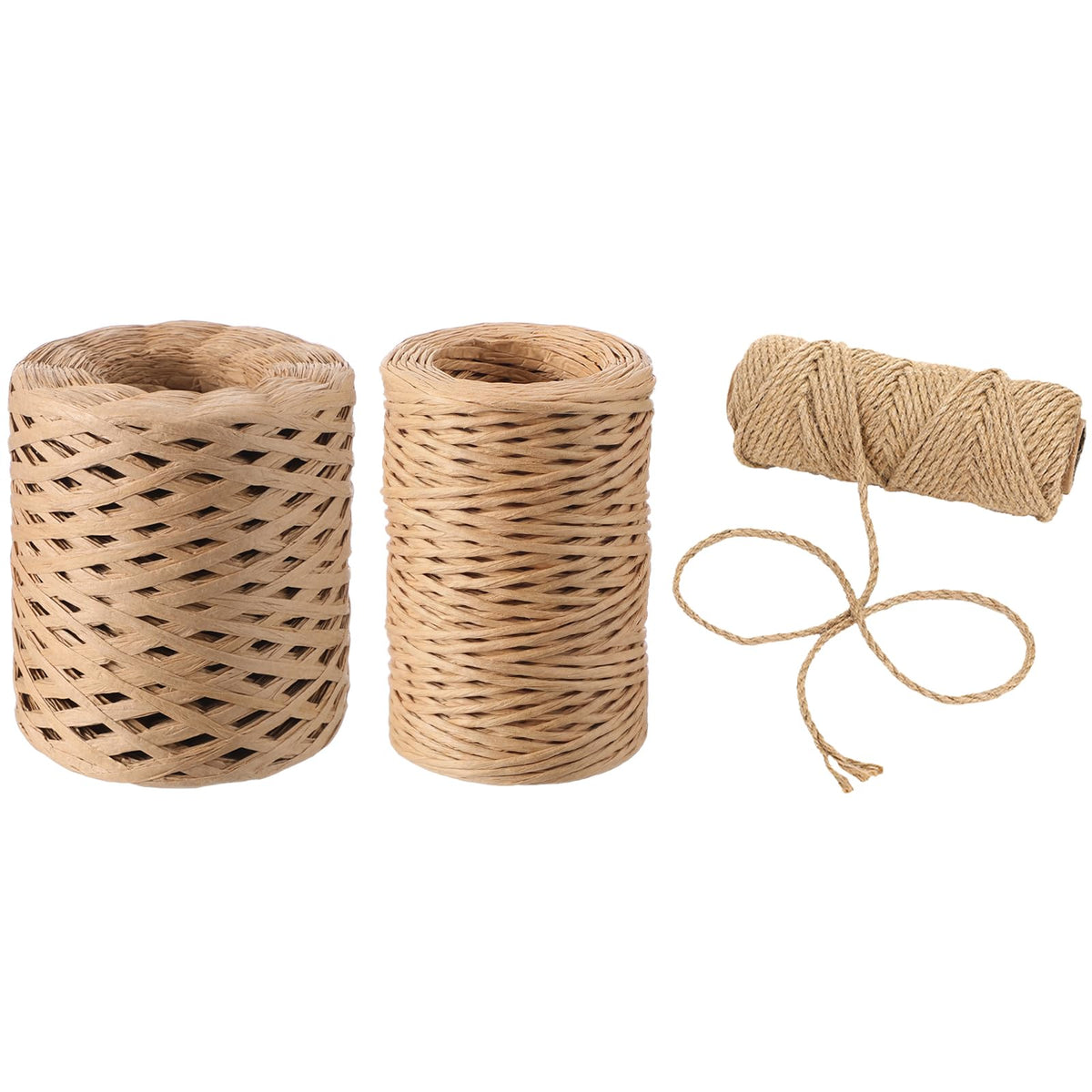 Threlaco 3 Set Boho Vine Binding Wire Raffia Paper Rope and Jute Rope, 164 Feet Floral Rustic Vine Bind Wire 66 ft 4mm Twine Ropes Raffia Straw for Bouquets Decor Craft Wrapping DIY Gift