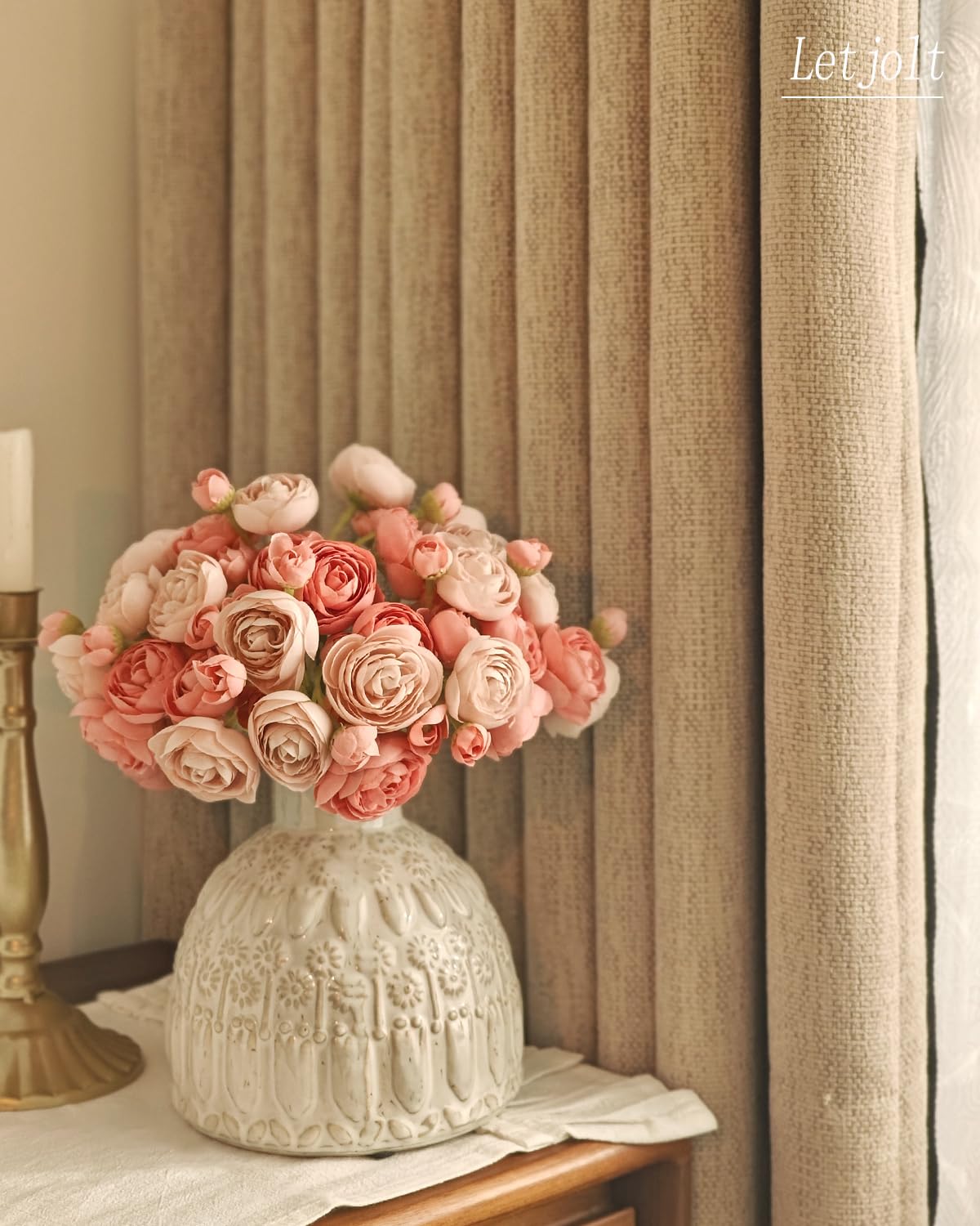 Letjolt Ranunculus Artificial Flower 18 Pcs Pink Silk Ranunculus Wedding Bouquet Engagement Centerpieces Arrangements Bridal Shower Decorations Home Decor, Deep Pink