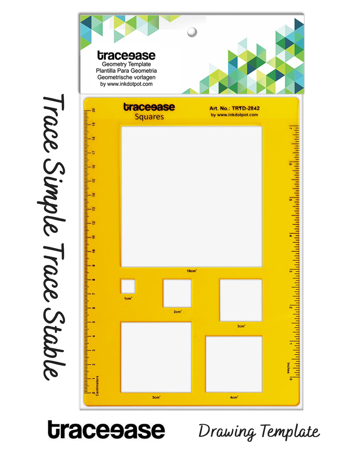 Traceease Trace Simple Trace Stable, Academic Geometric Square Drawing Template, Geometric Diagram Tools for Schools and Colleges, Rectangular Plastic Ruler, 21.5cm x 15.2cm