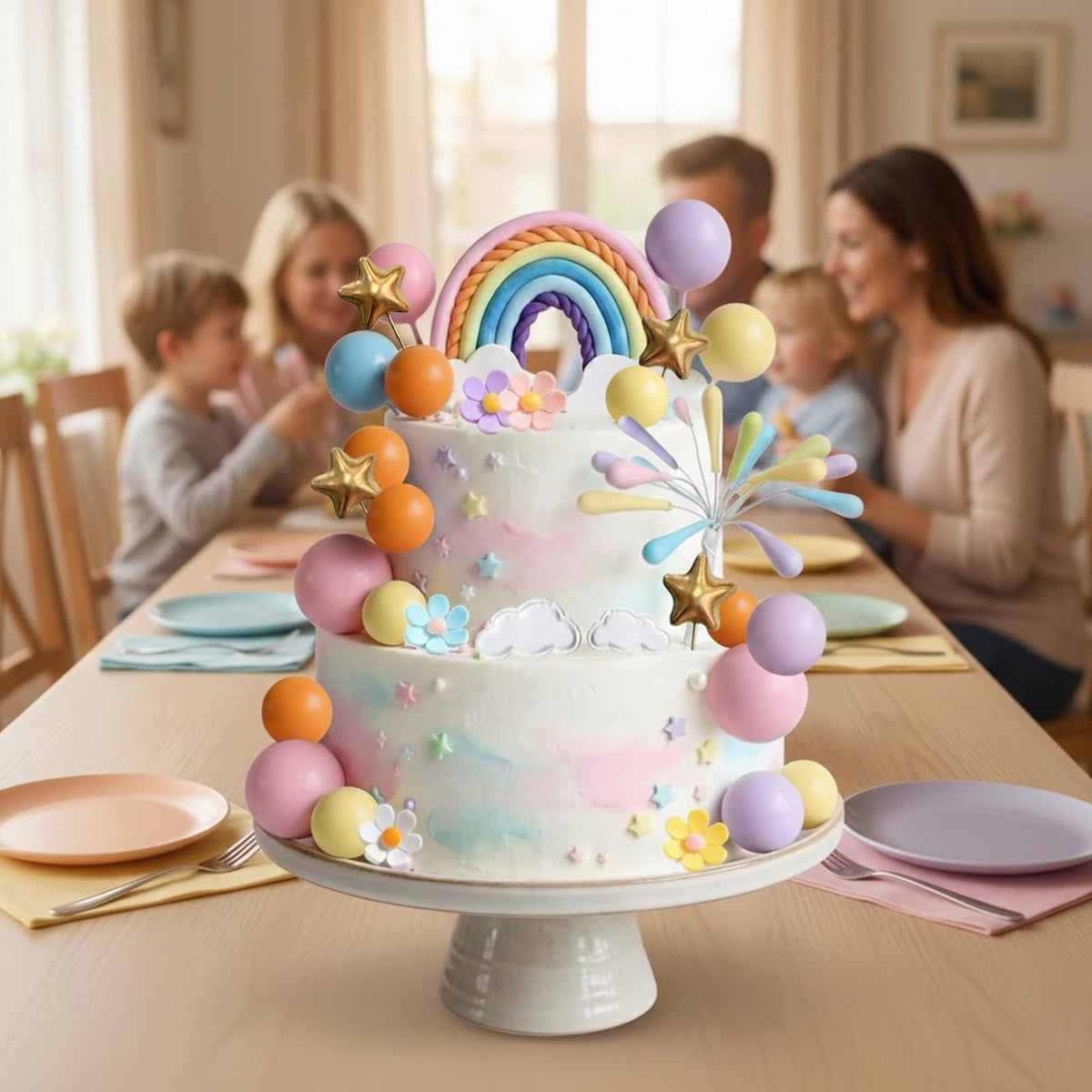 Rainbow Cake Topper 39pcs Rainbow Cake Decorations with Pastel Balls Topper Daisy Flower Cupcake Decroation,Boho Party Decorations for Groovy Hippie Birthday Wedding Baby Shower Cupcake Decorations