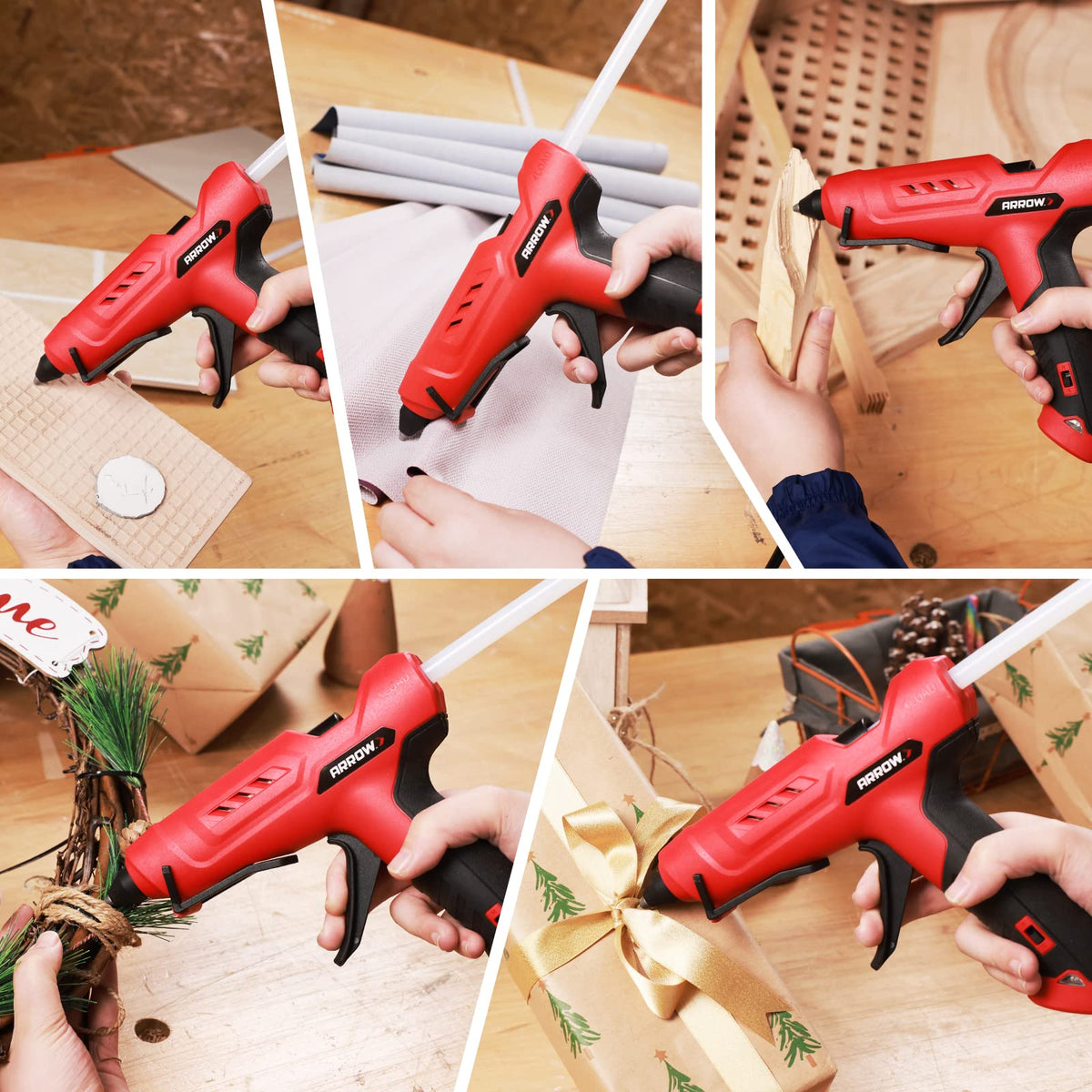 Arrow Full Size Dual Temp Glue Gun Kit with 12 Sticks - Professional, High/Low Temperature, Fast Heating, Heavy Duty with Stand for Décor, Crafts, Repairs, Construction