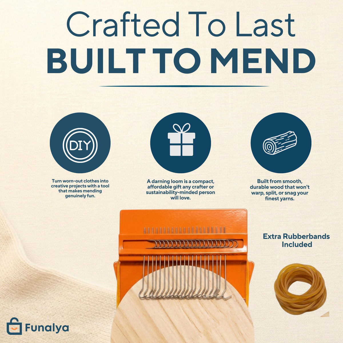 Funalya Darning Loom 21 Hooks Speedweve Mending Loom Kit for Visible Mending 2 Needles & 10+ Pattern Guide– Mini Patch Loom for Jeans Socks Repairs, Speed Weave Patchmaker Loom Small Darner Tool