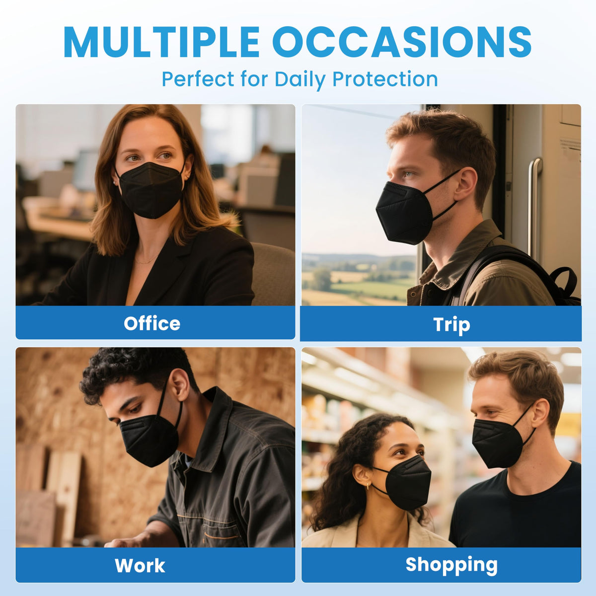 akgk KN95 Face Mask 50 PCS, Breathable Protection Masks, 5-Ply KN95 Black Masks, Cup Dust Safety Masks