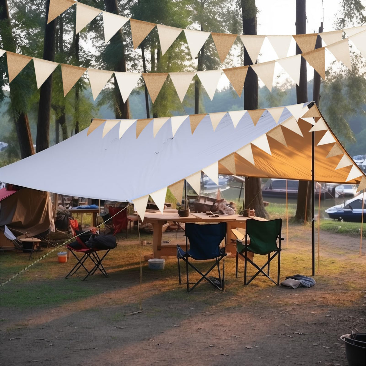 G2PLUS Pre-Strung Burlap Pennant Banner, 39Ft Linen Triangle Flag Bunting, 36pcs Pennant Banner Bunting Garland for Birthday, Wedding, Camping, Rustic Boho Theme Party Decorations