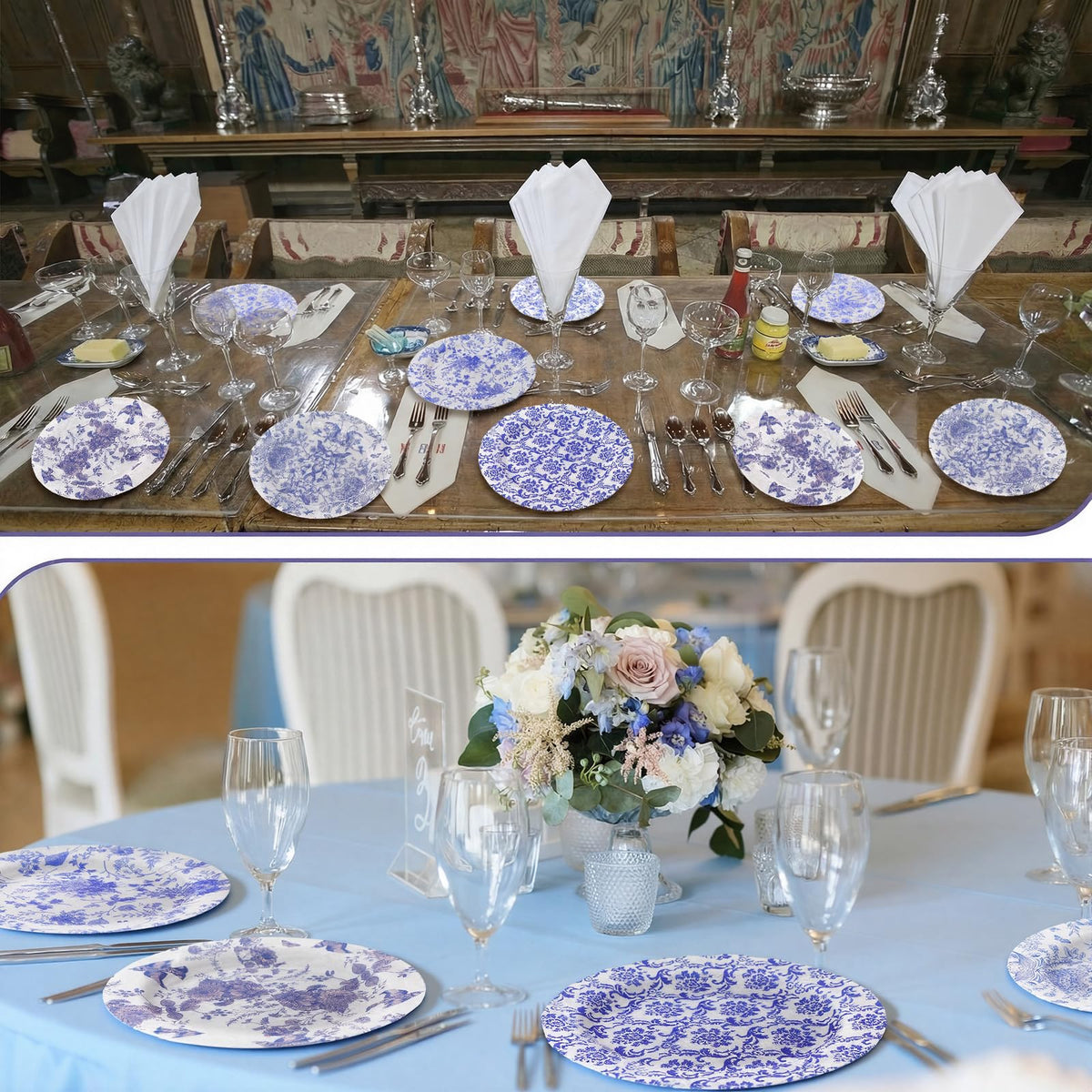 Jinei 20 Set Making Your Own Hostess Plates Painting Kit Decoupage Plastic Plate Blue Floral Decoupage Napkins Glues Brushes for Gatherings Crafts DIY Blue and White Floral Dinner Table Decor