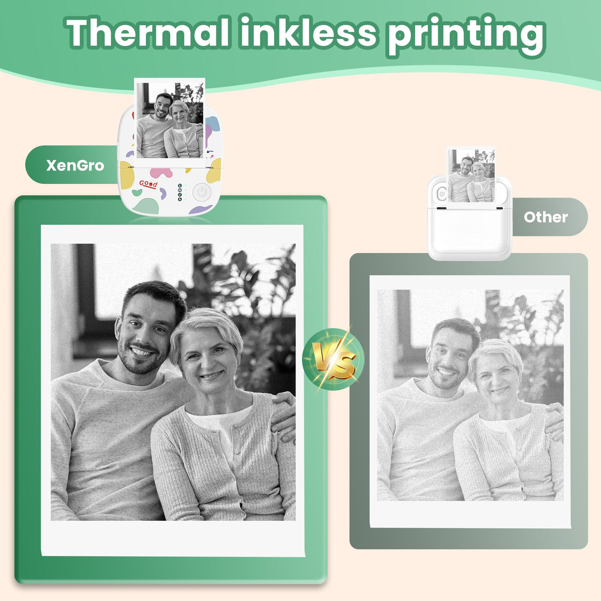 XenGro Mini Sticker Printer AHM2, Mini Thermal Printer with 3 Rolls Paper, Portable Bluetooth Inkless Printpods, Pocket Label Maker Suitable for Creative Kids DIY, Diaries, Photos, Study Notes -White