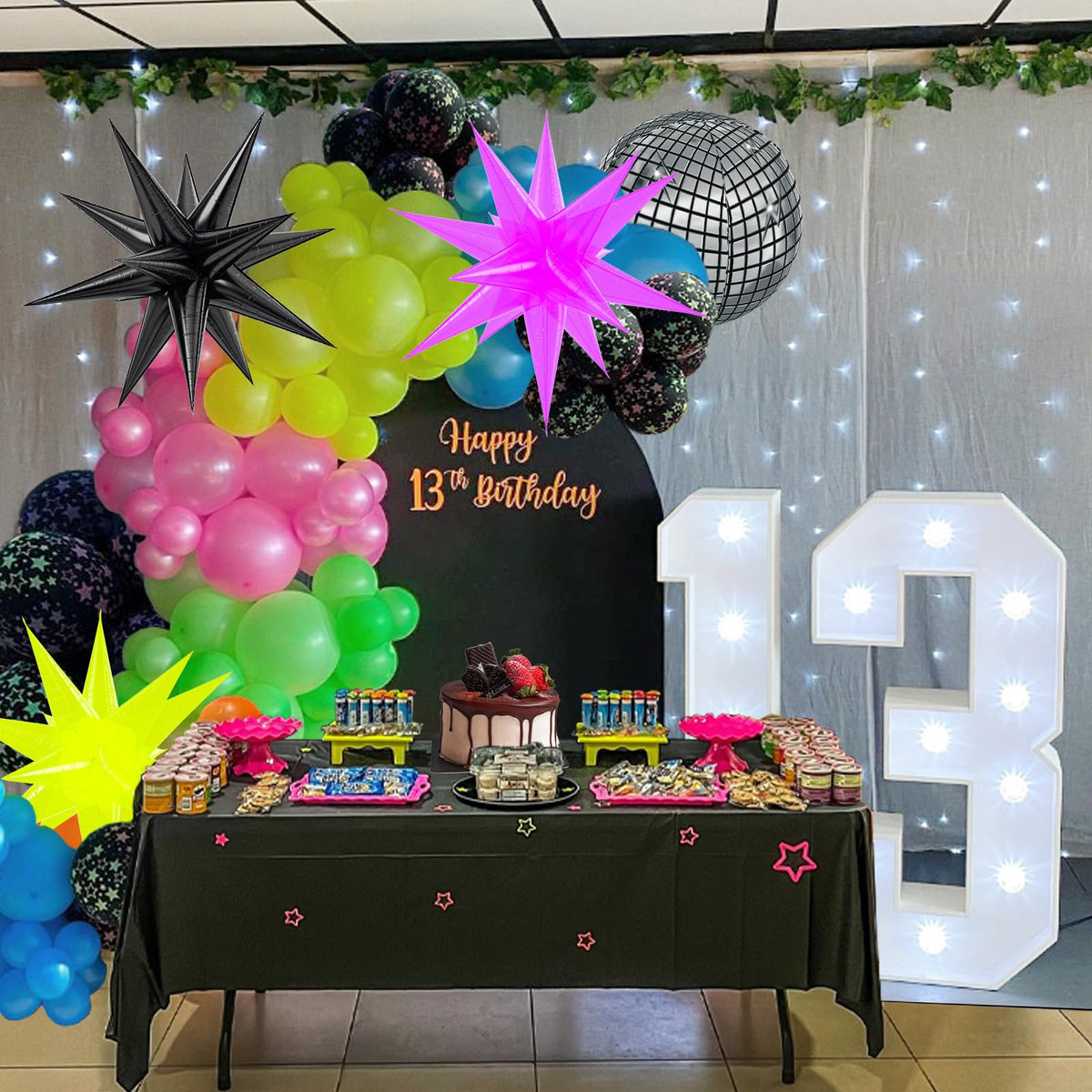 147pcs Neon Balloon Arch Kit, Neon Party Decorations with Yellow Hot Pink Lime Green Orange Blue Neon Balloons for Back to 80S 90S Glow in the Dark Birthday Decorations