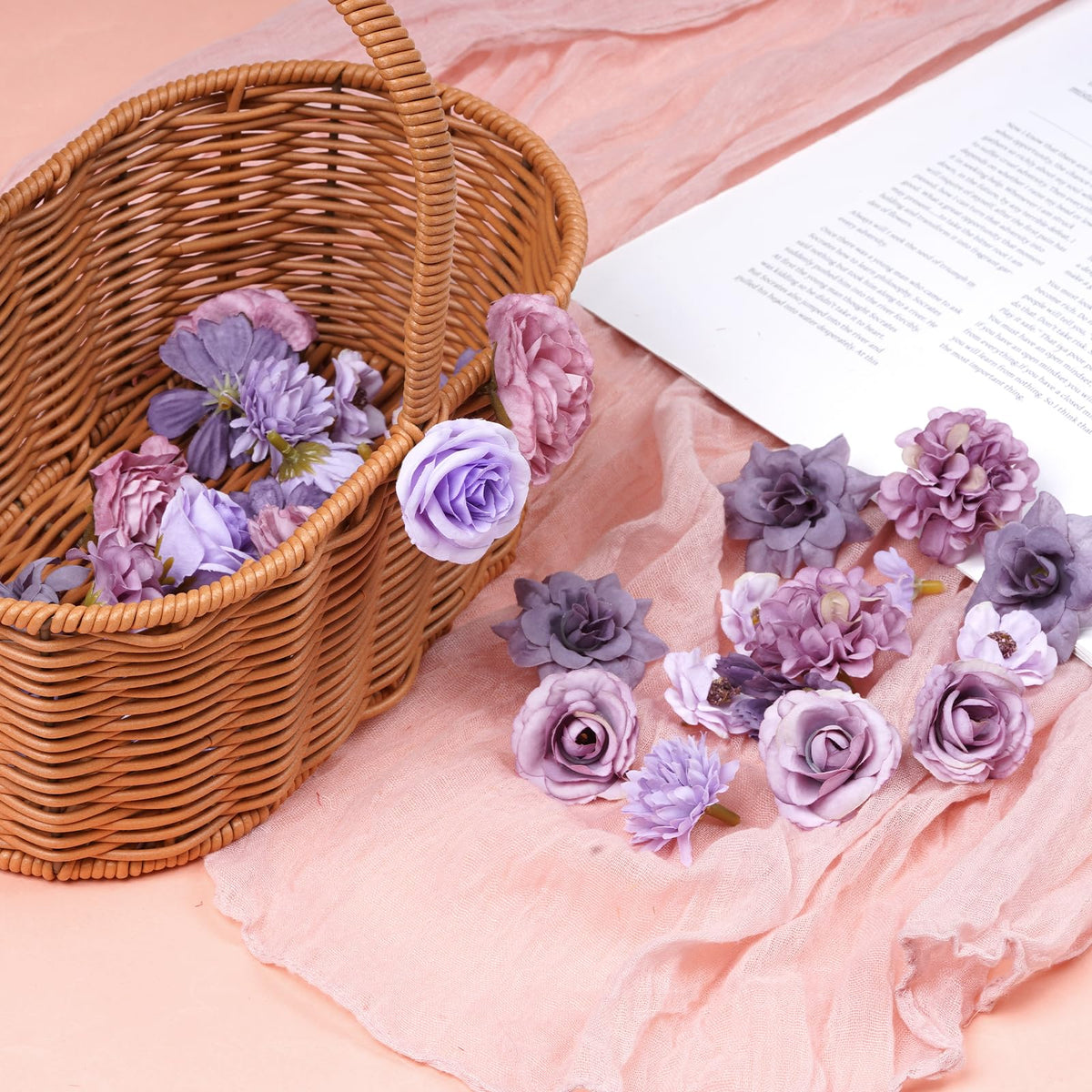 Faux Flowers Heads Small Decorative Flowers for Crafts Cake Wreath Garlands Wedding Table Home Decoration (54, purple)