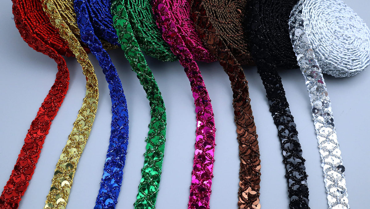SEWDIYTR Sequin Lace Trim Gimp Braid Lace Ribbon Glitter Sequin Trim for Crafts, Embellishments, Costume Accessories 10 Yards (Black)