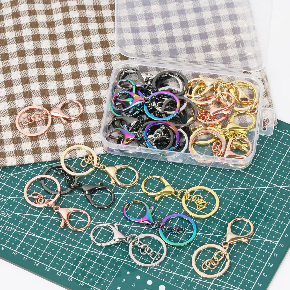 Rustark 28Pcs 7 Colors Lobster Claw Clasp Keychain Set Swivel Snap Hooks with Key Chain Rings Swivel Trigger Clips with Flat Split Ring Keychain Making Kit for DIY Craft Jewelry Making