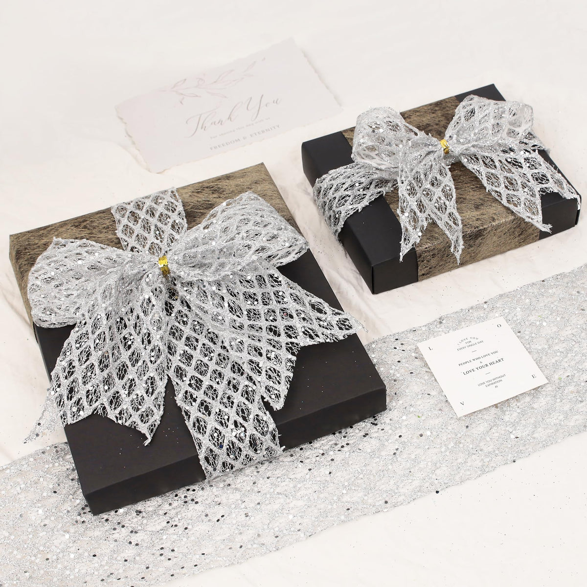 VATIN 2-1/2" Silver Christmas Ribbon, Silver Glitter Mesh Diamond Web Sequin Dots Wired Christmas Ribbon for Gift Wrapping Bow Making Wreath Supply-10 Yards