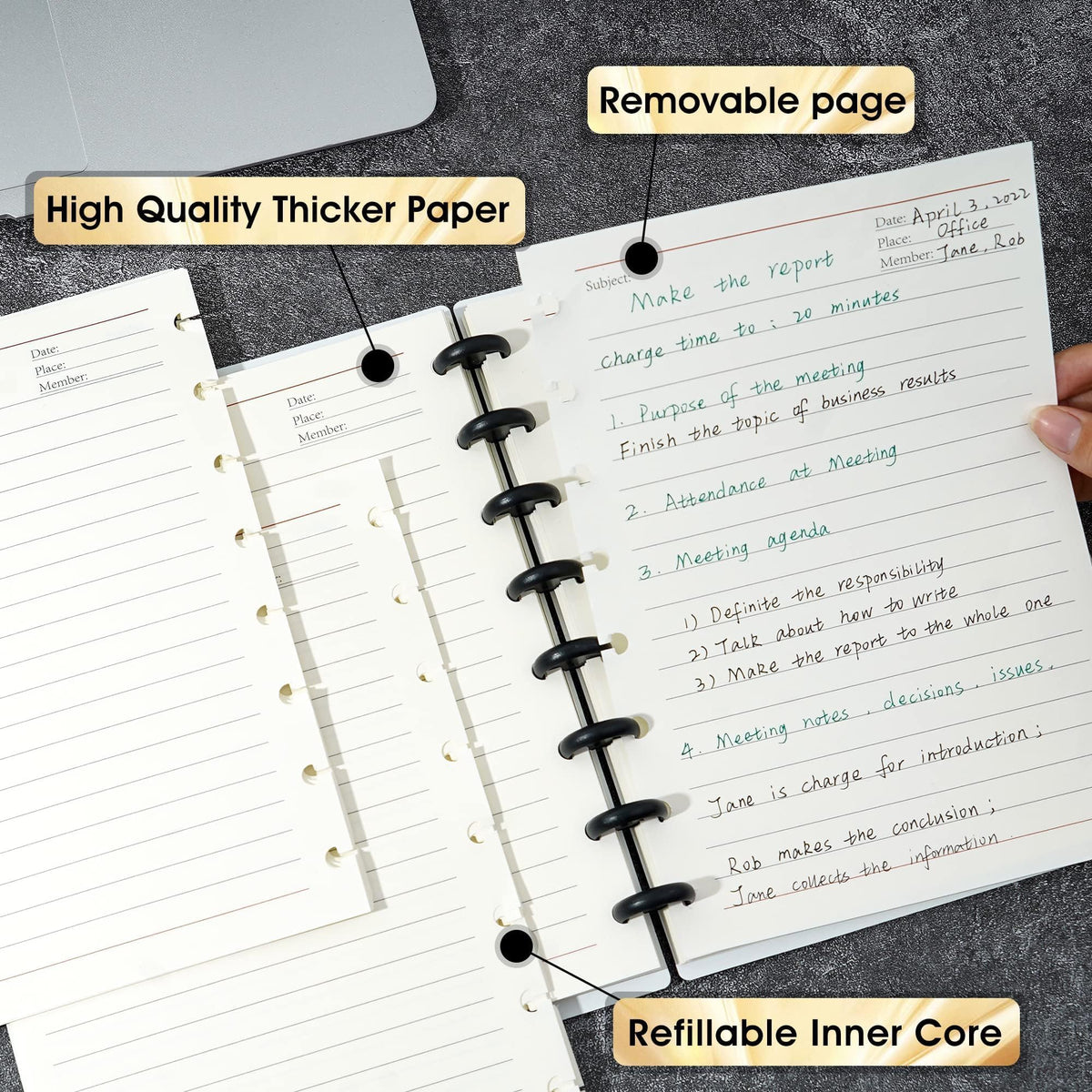 Yoment Discbound Notebook Customizable Spiral Journal Refillable 5 Subject Notebook with Removable Pages 120 Wide Ruled Disc Planner with 6 Binder Dividers & 16 Tabs for Work Meeting School