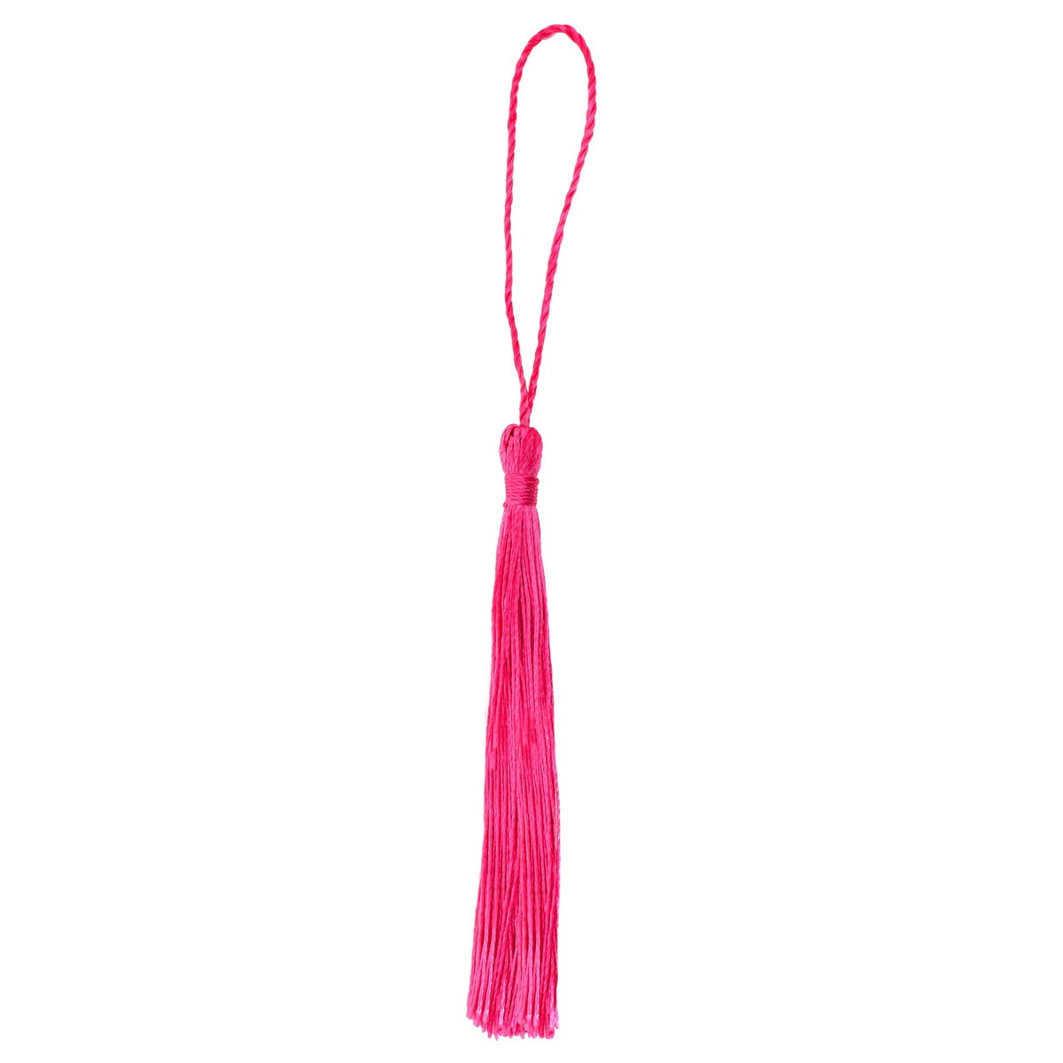 Mandala Crafts Small Hot Pink Bookmark Tassels - 100 Bulk Silky Mini Craft Tassels with Loops for Bookmarks, Jewelry Making, Graduation Favors, Keychains, and DIY Decorations