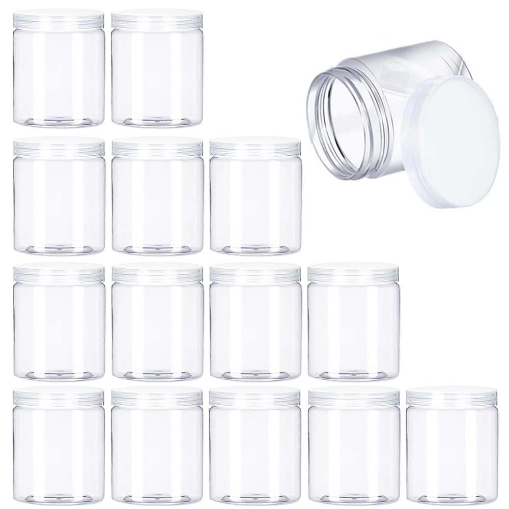 15 Pack 6oz Clear Plastic Jars Wide-mouth Storage Containers,Refillable Empty Containers for Dry Food,Dried Fruit,Seasoning and Honey Storage