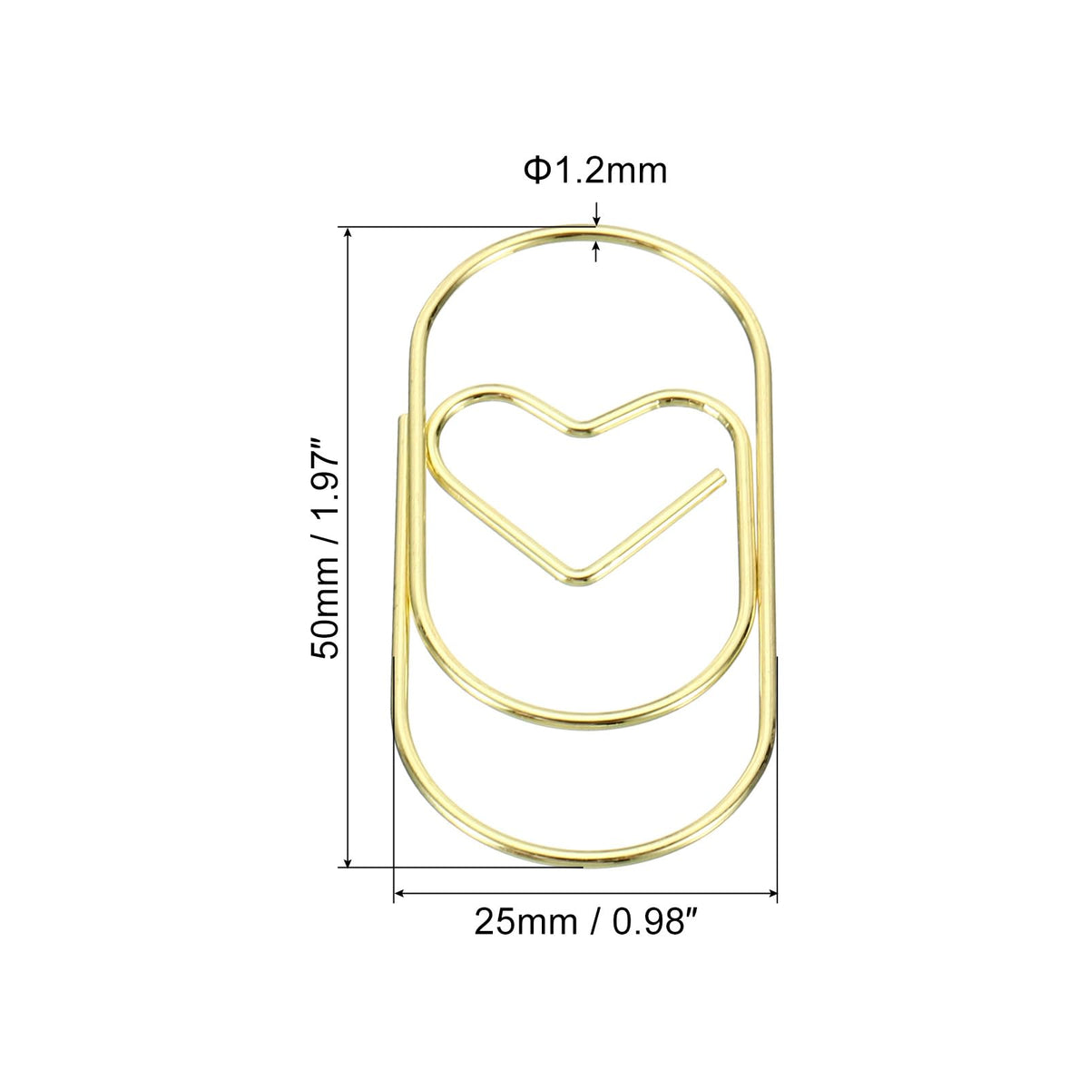 MECCANIXITY Paper Clip Heart-Shaped Cute Decorative Fun Clips Bookmarks 2 Inch Gold Tone for Organize Office Home, Pack of 50
