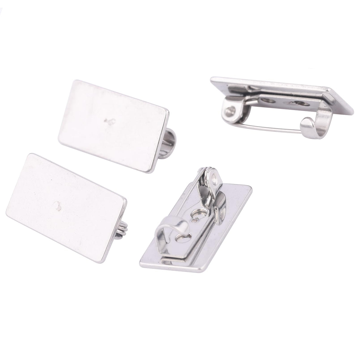 Reidgaller 50pcs Stainless Steel 10x20mm Rectangle Pad Brooch Pin Base Blanks DIY Bezel Brooch Tray for Jewelry Making Supplies