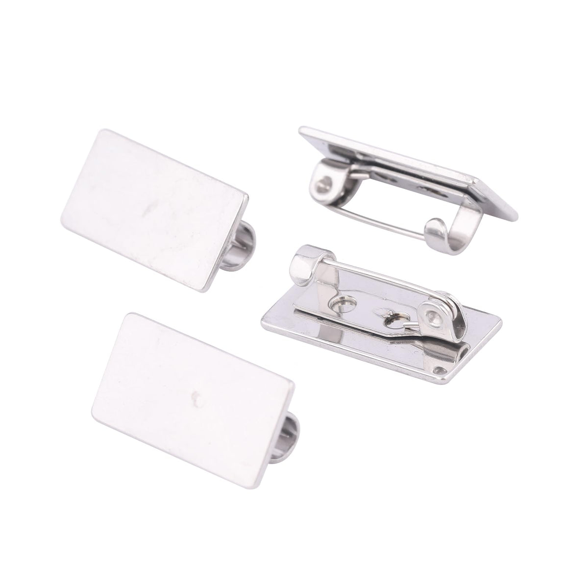 Reidgaller 50pcs Stainless Steel 10x20mm Rectangle Pad Brooch Pin Base Blanks DIY Bezel Brooch Tray for Jewelry Making Supplies