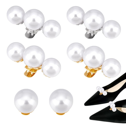 PH PandaHall 6pcs 3 Styles Pearl Shoe Clips, Alloy Shoe Clips with White Pearl Beads Removable Shoe Buckles Elegant Shoe Clips for Wedding High Heels Pumps Flats Women Banquet Bridal Christmas