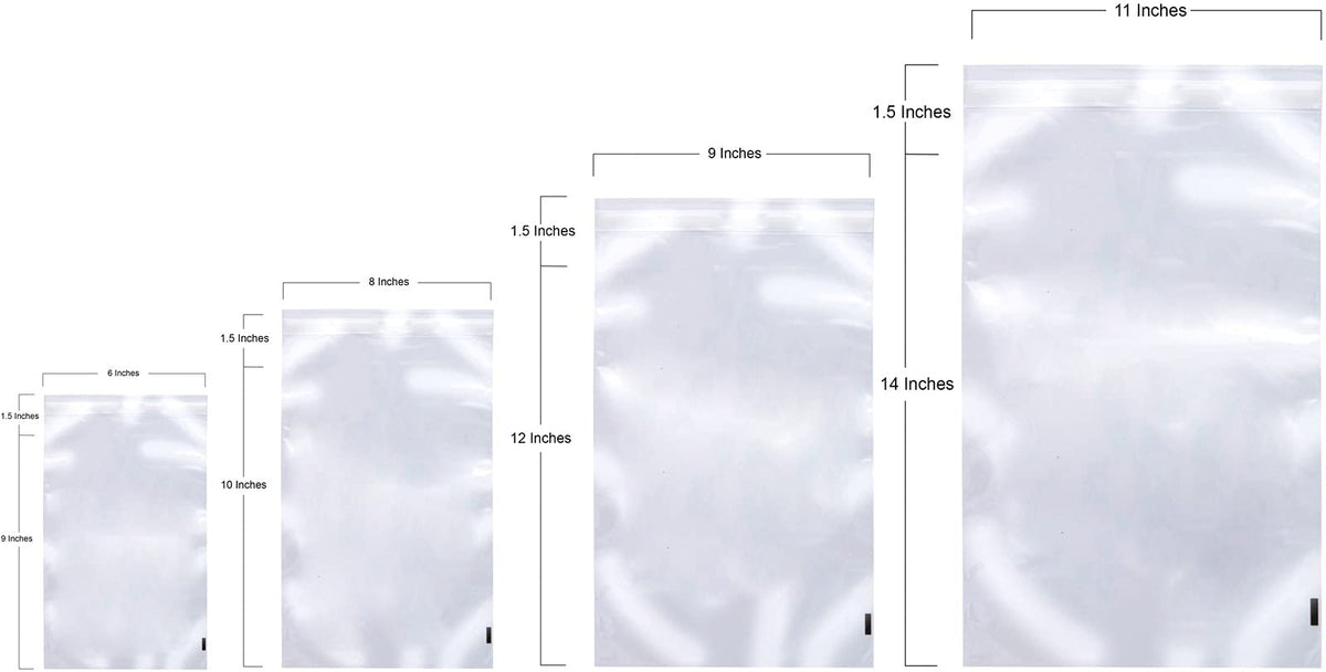 Clear Poly Bags Combo Pack - 400 Count (6x9", 8x10", 9x12", 11x14") - Extra Strong Self-Seal Plastic Packaging Bags for Shipping, Retail & Product Storage