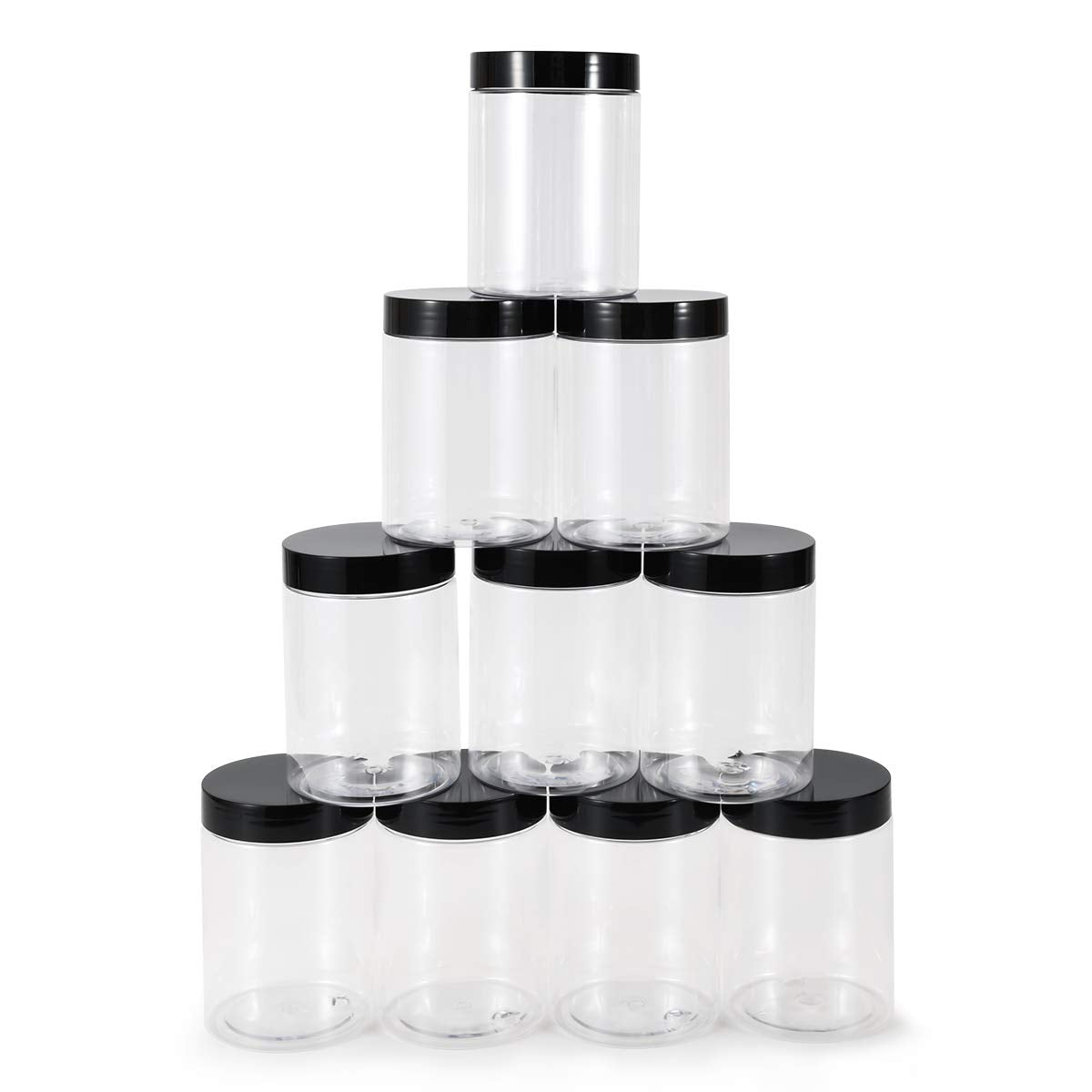 testyu 10 PCS Plastic Jars with Lids, 10 OZ Wide Mouth Jars with Airtight Lids, Clear Empty Slime Containers with Lids, Multipurpose Storage Jars for Home Kitchen Food Arts Crafts Cosmetic Sample