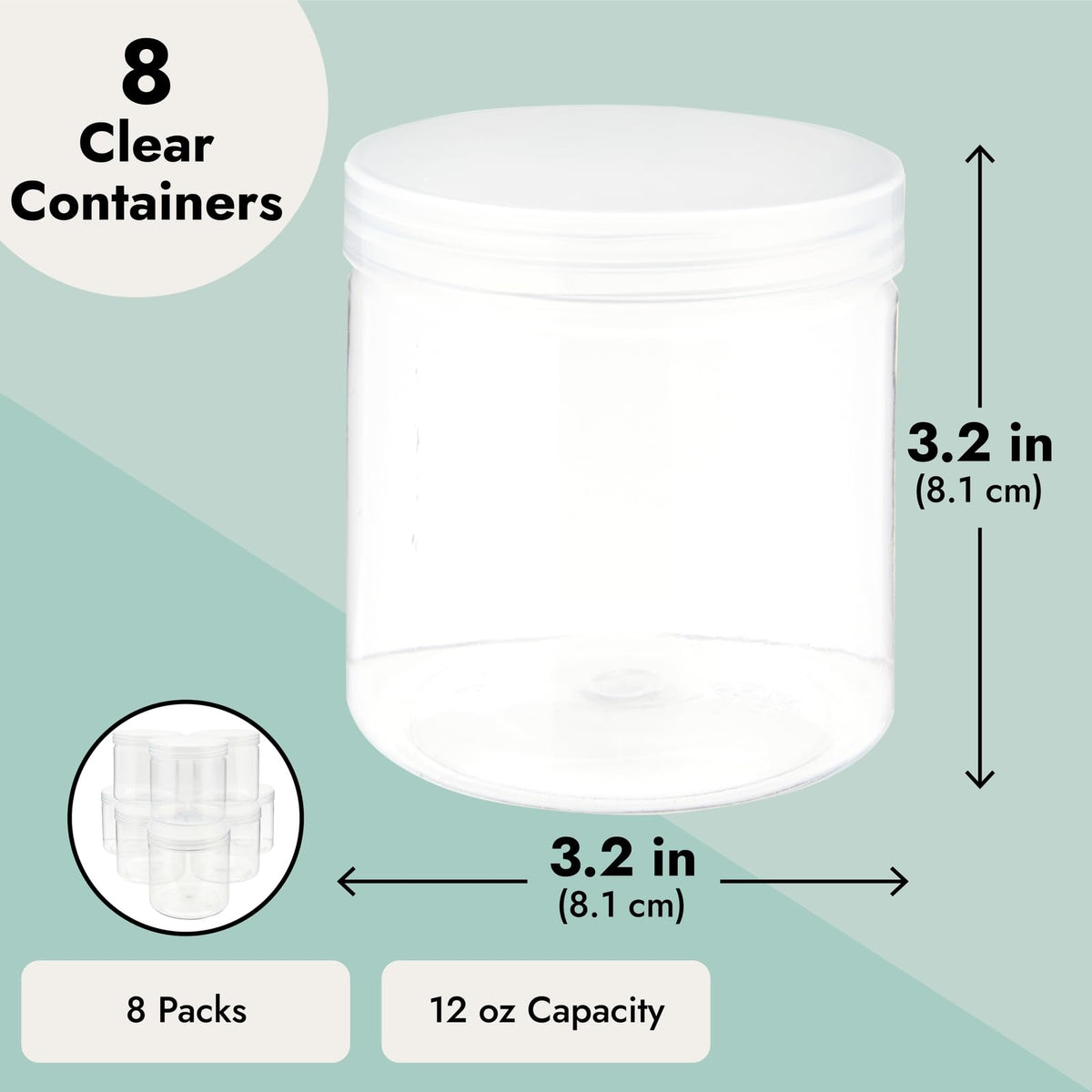 Juvale Plastic Jars with Lids - 12 Oz, Clear, 8-Pack - Slime Containers with Lids & Craft Jars for Kids DIY