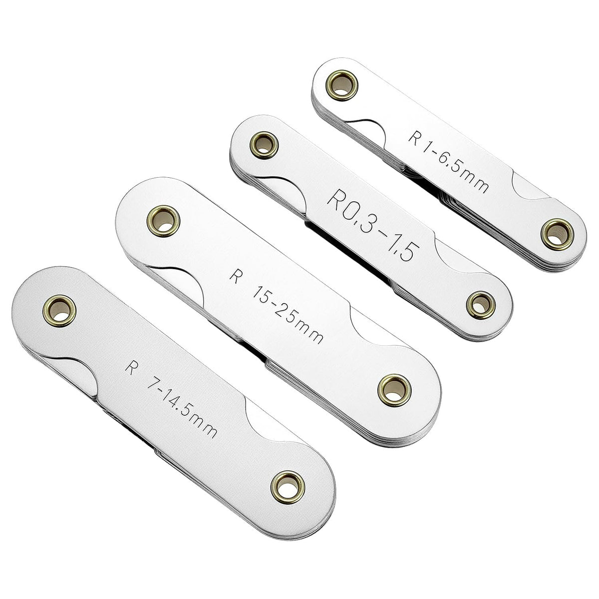 QWORK 4 Pack Radius Gauge Set, Precision Stainless Steel Measurement Tool for Convex & Concave Surfaces, R0.3-1.5mm/ R1-6.5mm/ R7-14.5mm/ R15-25mm