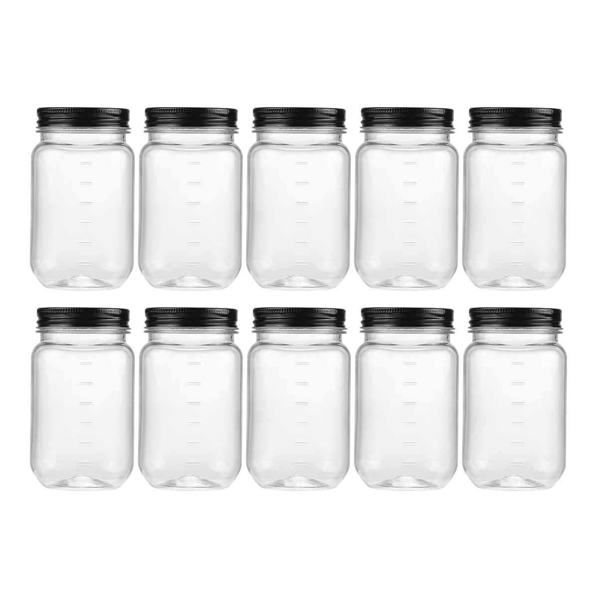 novelinks 16 oz Clear Plastic Jars with Lids, Refillable 16oz Mason Jars with Lids & Storage Containers for Kitchen & Household Use (10 Pack,Black)