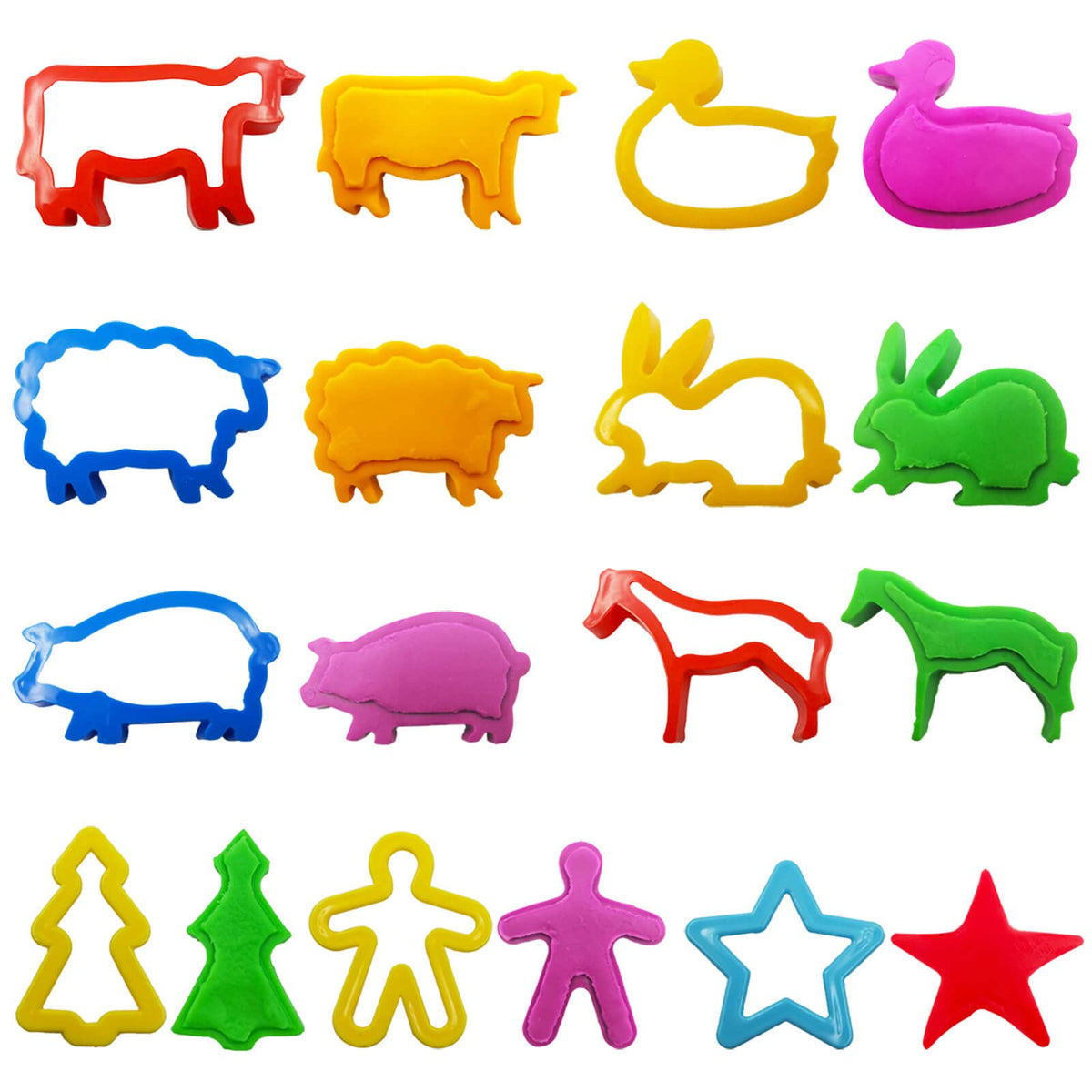 FRIMOONY Dough Tools Set for Kids, Various Plastic Animal Molds, Rolling Pins, for Creative Dough Cutting, 44 Pieces