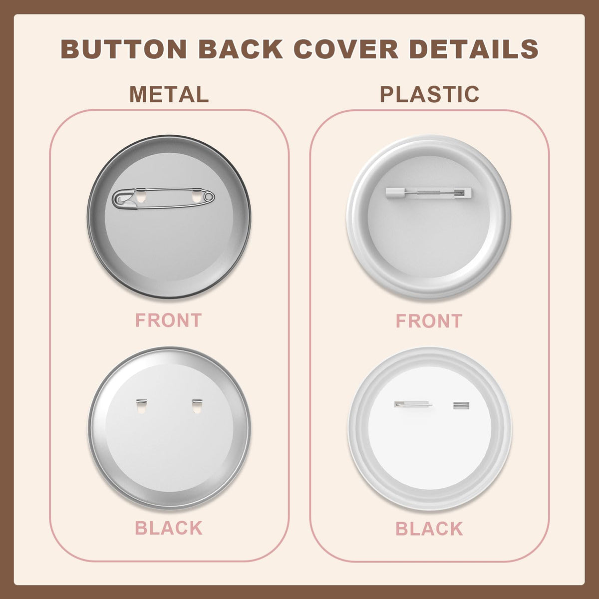 Yunziling 200 Sets 58mm/2.28 inch Button Supplies Button Parts for Buttons Maker Machine, 100 Pcs Plastic Backing Pins & 100 Pcs Iron Backing Pins, Including Metal Covers, Clear Films & Blank Papers