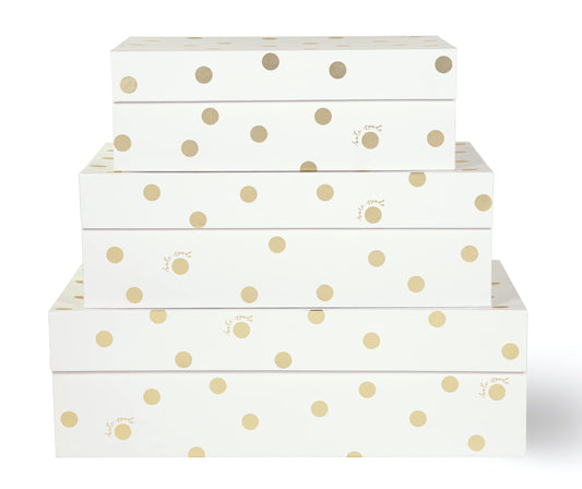 kate spade new york Decorative Storage Boxes with Lids, 3 Pack Sturdy Organizer Storage Bins, Includes Small Medium Large Pink Nesting Boxes with Magnetic Closure, Gold Dot with Script