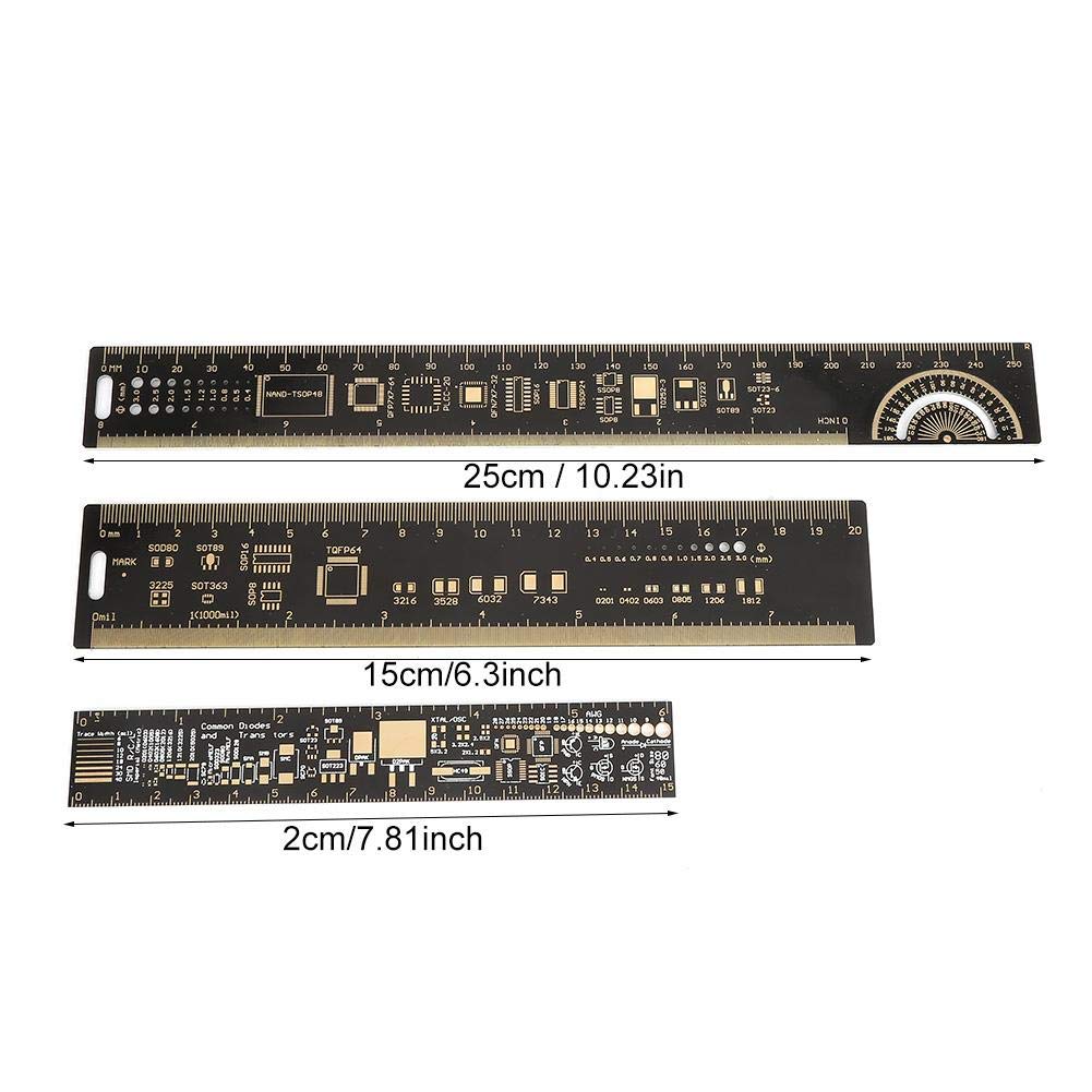 Multifunctional Ruler, 3Type of Set 15/20/25cm 6.3/7.87/10.23 inch PCB Ruler Electronic Engineers Multifunctional Ruler Printed Circuit Board Ruler