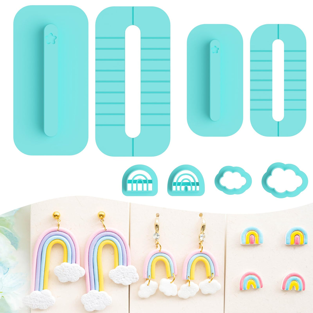 Tainsky Rainbow Guide Polymer Clay Tools, 8 Shapes Rainbow Shaper Polymer Clay Cutters, Rainbow Guide Earring Guide for Polymer Clay Earrings