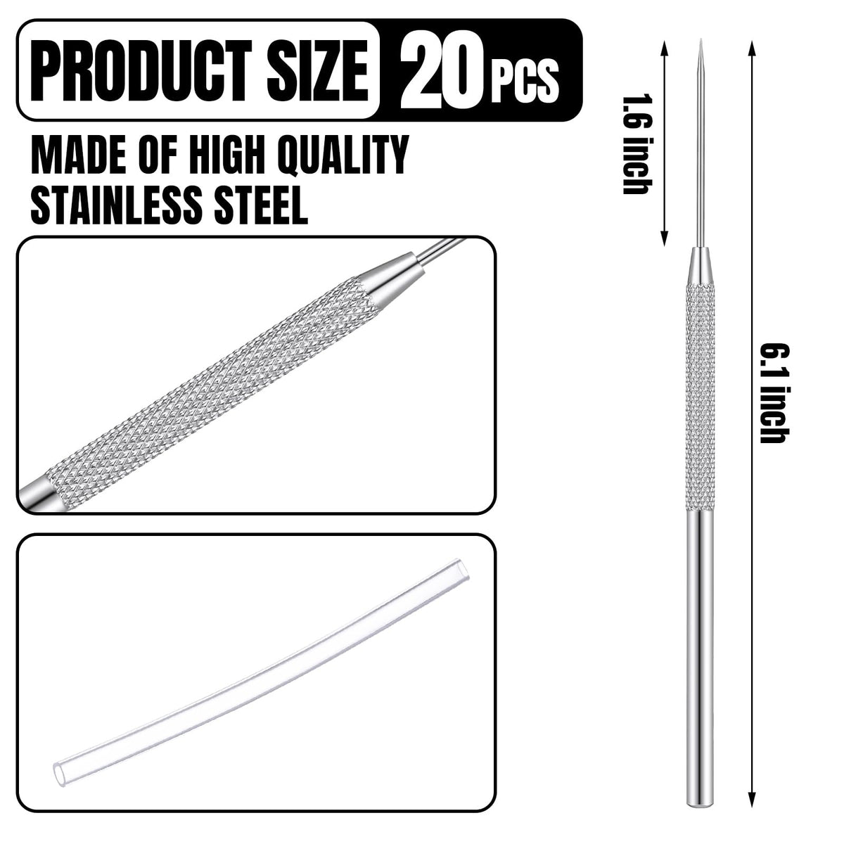 Lasnten 20 Pcs Clay Sculpting Tools Clay Needle Ceramic Needle Modeling Carving Stainless Steel Pottery Tools Polymer Detail Sculpture Supplies for Sculpting Carving DIY Craft Texture Art