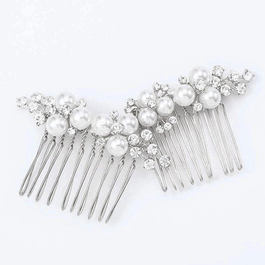 Asooll Gold Wedding Pearl Hair Comb Bride Crystal Headpiece Bridal Rhinestone Hair Clip Hair Accessories for Women(Set of 2) (B-Silver)