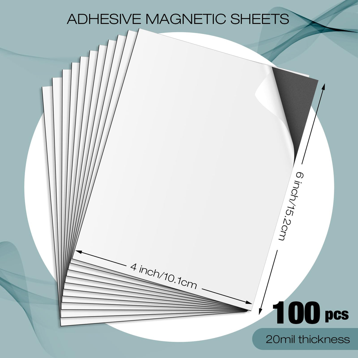 Xuhal 100 Pcs Magnetic Adhesive Sheets 4 x 6 Inch Flexible Magnetic Sheets with Adhesive Backing Self Paper Easy to Cut for Craft Photo Home Fridge Office Black