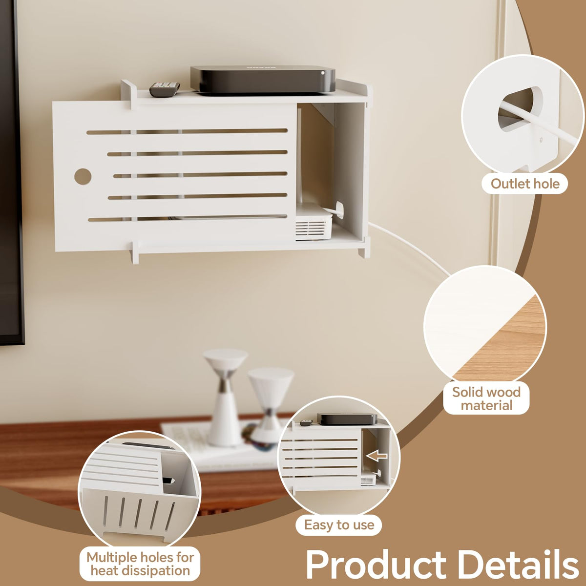 HAIDAIYA Wooden WiFi Router Storage Box Hider Shelf, Decorative Projector Box Hider Rack Countertop, for Cable, Modem, Internet, Router Power Cover Storage Organizer Cabinet Wall Mounted, Solid Wood