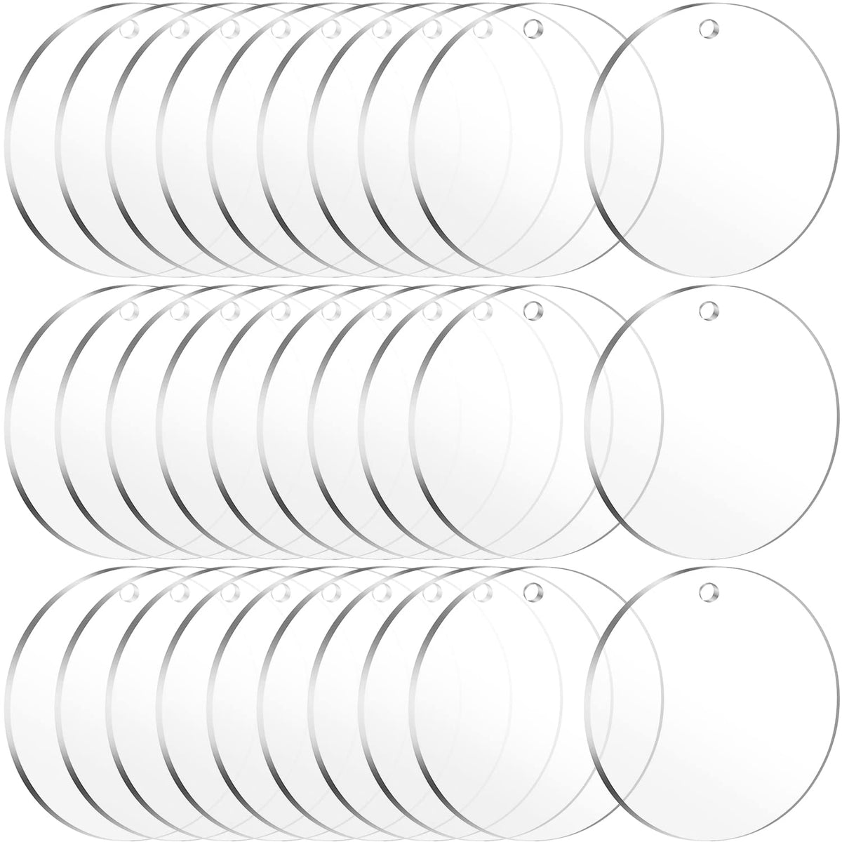 30 Pieces Clear Round Acrylic Keychain Blanks for Vinyl, 2.5 Inch Clear Round Acrylic Ornament Blanks with Hole, Perfect for Making Ornaments, Keychains, DIY Craft Project