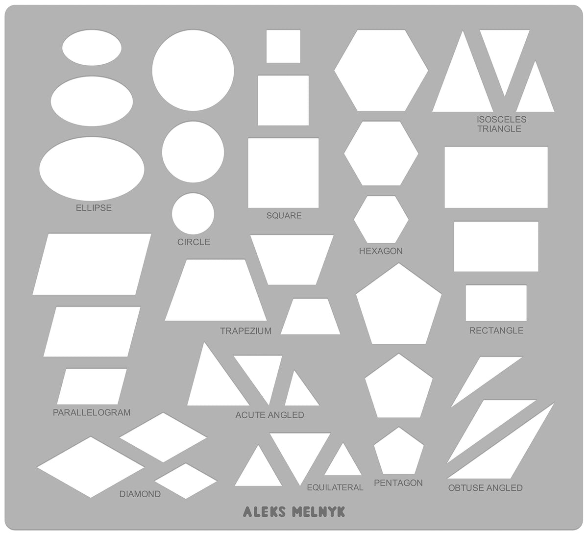 Aleks Melnyk No.201 Metal Circle Template, Stencil, Ellipse, Oval, Triangle Master, Art Circle Tool, Isometric Drawing Template, Lapidary, Cabochons, Geometric Ruler, Jewelry Templates Round