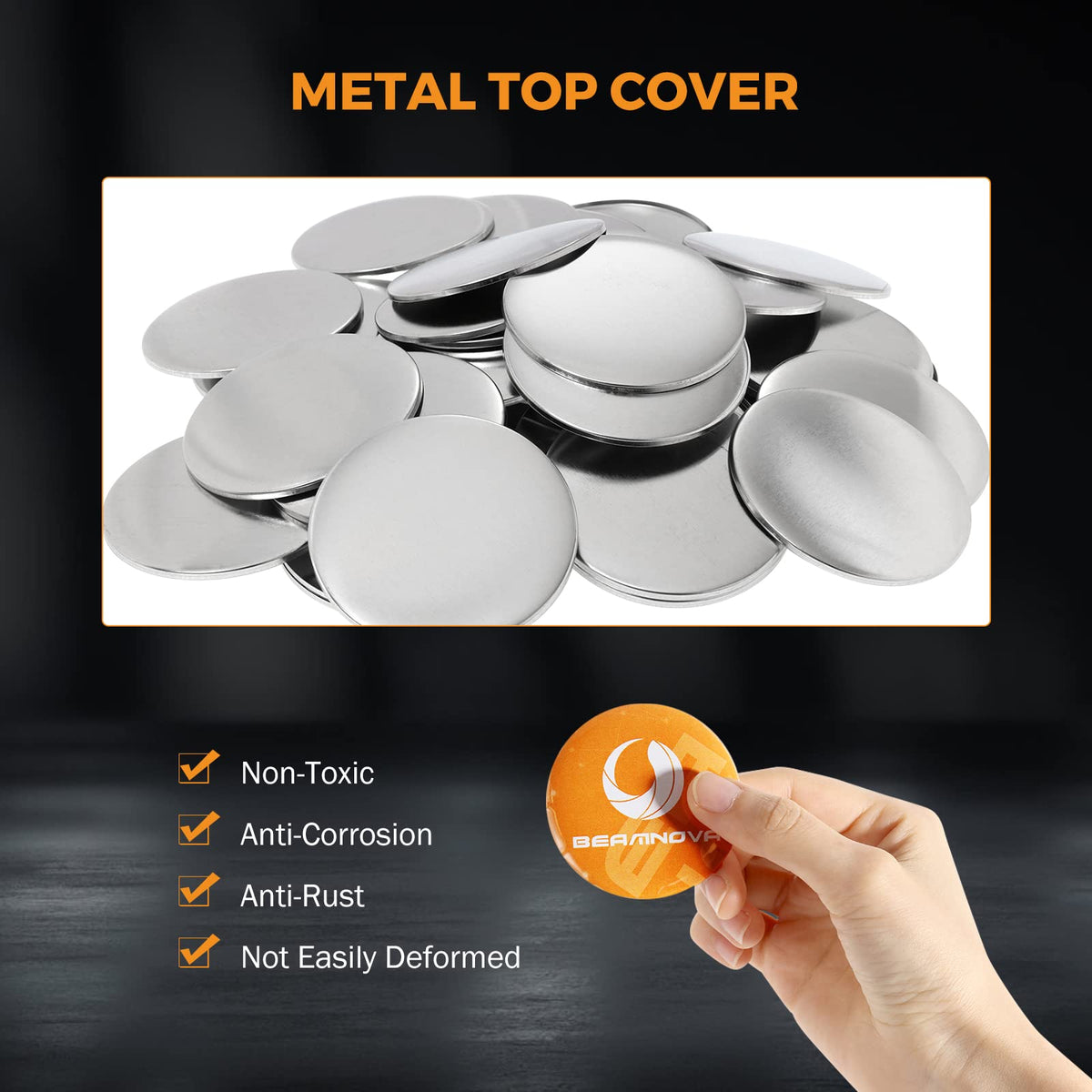 BEAMNOVA 200 Sets of Button Parts Supplies 58mm / 2.28 in (Approx. 2-1/4 inch) for Round Button Maker Machine Pin Maker, Every Set Includes Tinplate Top, Plastic Clip Bottom & Plastic Film