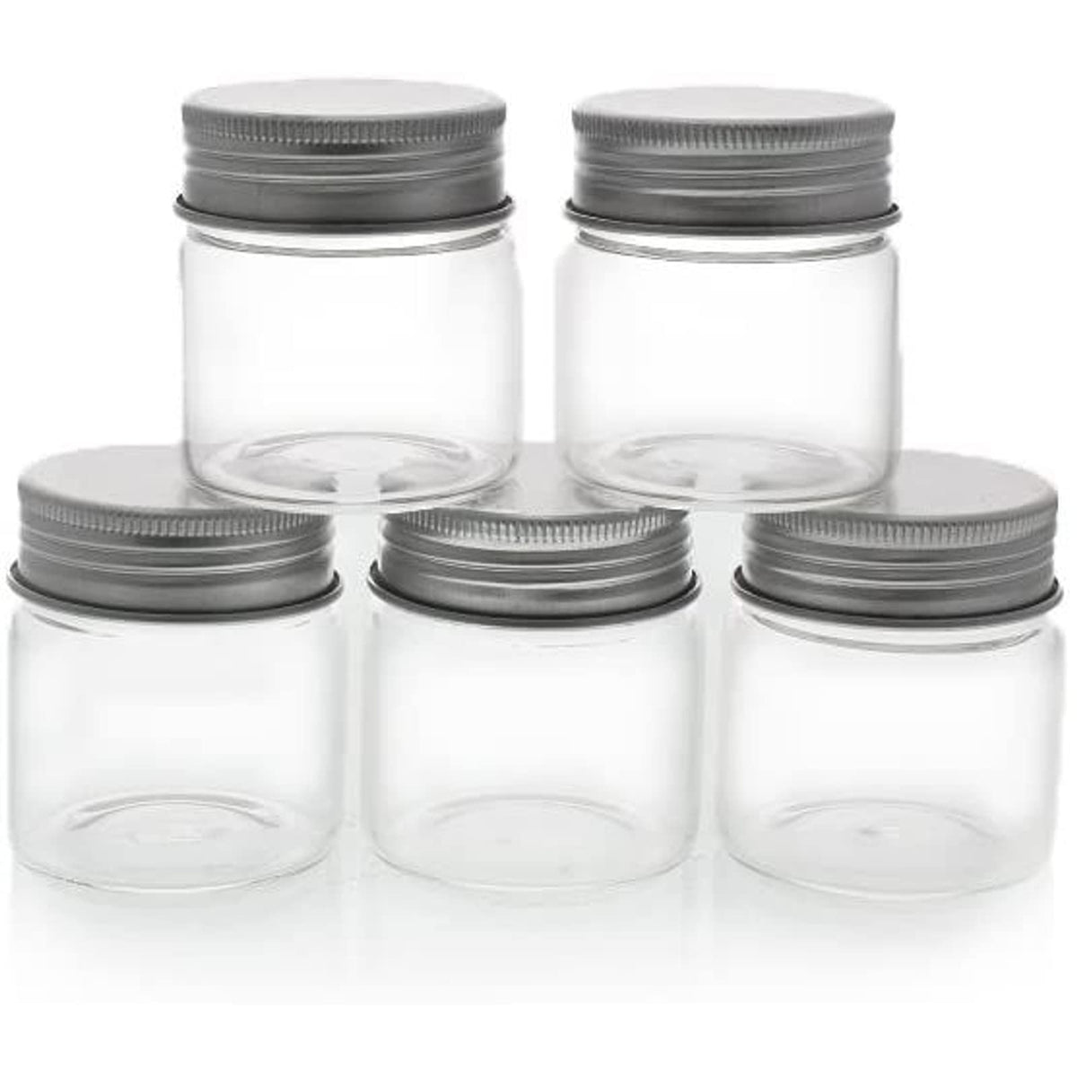 Juvale Mini Glass Spice Jars with Lids - 1.7 oz, Clear Art Deco, 5-Pack - Glass Craft Jars with Lids for Spices, Jams & Crafts