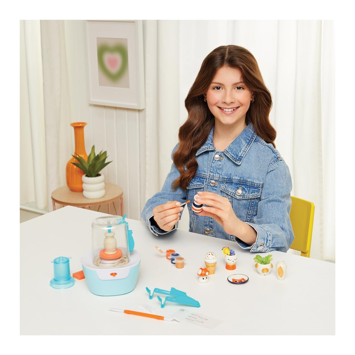Make It Real Mini Pottery Studio - 26-Piece DIY Pottery Kit with Mess-Free Air Dry Clay - Create 10 Miniature Projects, Beginner to Master Levels - Innovative Centering Tool - Great for Kids Ages 8