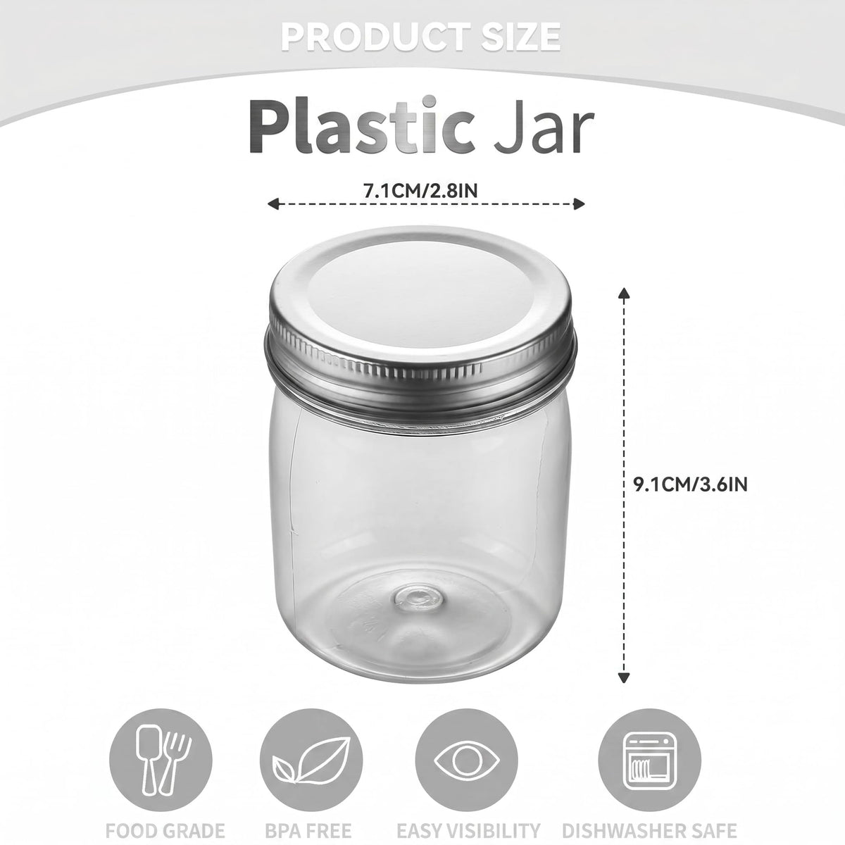 novelinks 8 oz Clear Plastic Jars with Airtight Lids, 16 Pack Plastic Mason Jars with Lids 8oz, Refillable Storage Slime Containers & Small Spice Jar for Kitchen Organization (16 Pack,Silver)