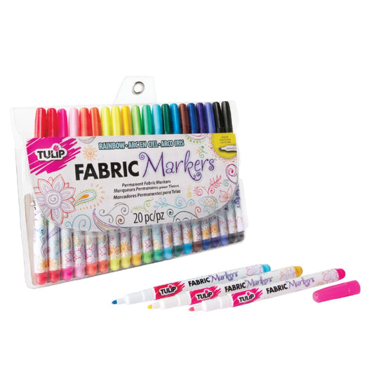 Tulip Permanent Fabric Markers Rainbow 20 Pack - Fine Tip, Minimal Bleed & Fast Drying - Premium Quality for T-shirts, Clothes, Shoes, Bags & Other Fabric Materials