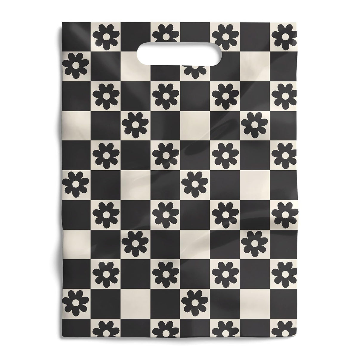 Package Mint 100 Pack 9x12 Reusable Merchandise Gift Bags with Handles – Daisy Checkerboard Design for Boutiques, Retail, and Party Favor Packaging