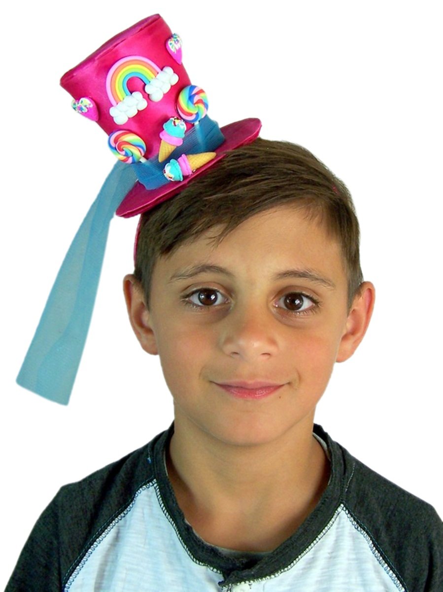 Needzo DIY Candy Costume Headband, Pink Mini Top Hat with Veil, Photo Props, Theme Party Cosplay Outfit Accessories