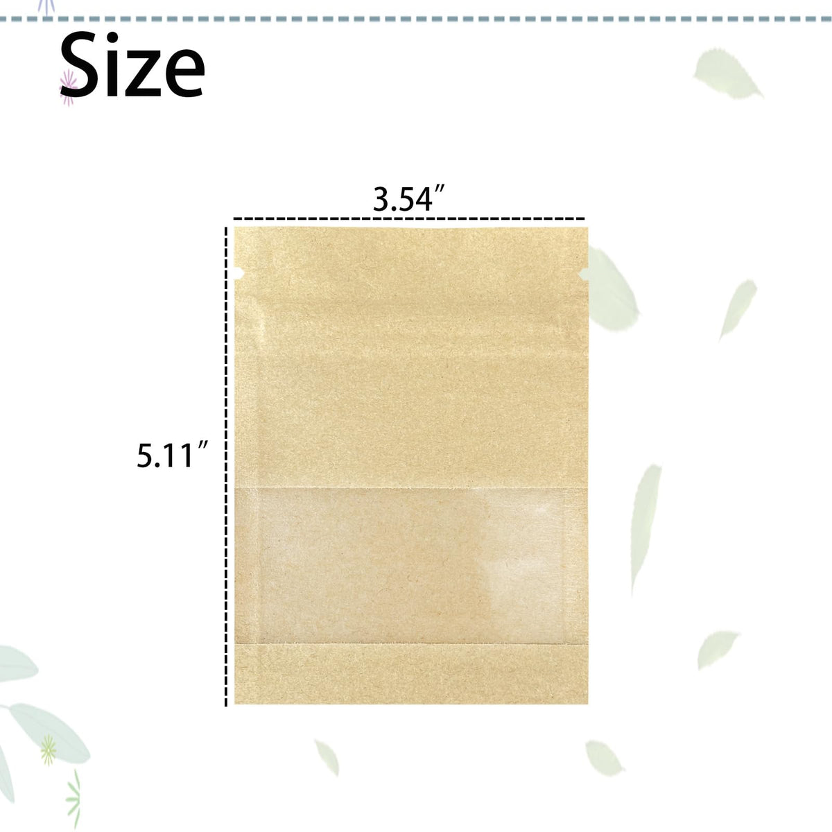 100pcs 100 Pack Clear Window Brown Kraft Paper for Zip Seed Packets Lock Food Storage Bags Zipper Envelopes Resealable Heat Seal Pouch Coffee Packet 3.5x5.1inch